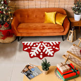 Triogift Red Christmas Snowflake Imitation Cashmere Carpet Semi-Circular Winter Non-Slip Bathroom Mat Home Decor Welcome Doormat