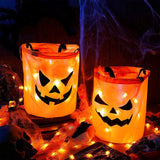 Triogift LED Light Halloween Trick or Treat Bucket Pumpkin Candy Bags Collapsible Halloween Basket for Thanksgiving Party Gift Basket