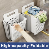 Triogift Bathroom Folding Dirty Clothes Storage Basket Wall Mounted Hanging Portable Punch-Free Clothes Bucket Organizer Laundry Basket