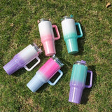 Triogift  -  1pc 40oz Thermos Bottle Vaccuum Bottle Stainless Steel Cup Thermal Water Bottle with Handle Rainbow Thermal Mug Car Leakproof