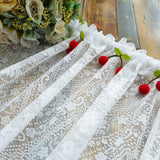 Triogift  1PC White Lace Red Cherry Short Curtain for Kitchen Window Sheer Drape With Star Bottom Doorway Cabinet Blind #E