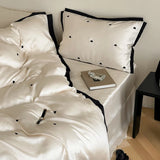 Triogift  High-end Heart Embroidered Bedding Set 100% Lyocell Natural Plant Fibres Duvet Cover Set with Sheets Black Edge Quilt Cover Set