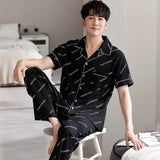 Triogift  High Quality Pyjamas Men Spring Summer Pure Cotton Breathable Pajamas Short Sleeved Cardigan Casual Male Home Cloth Suit Youth