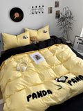 Triogift Ultra Soft Bedroom Four Pc Wash Cotton Panda Embroidered Bed Quilt Pillowcase Sheet Student Dormitory 3-piece Set Free Shipping