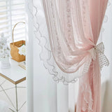 Triogift 1PC Pink Double Sided Lace Vertical Striped Flower Lace Curtain for Living Room Sheer Drape Princess Bedroom Window&nbsp;