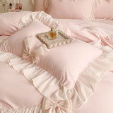 Triogift Pink Romantic French Princess Bedding Set, Lace Ruffles, Bow Bedding Set, Single, Queen, King, Duvet Cover, Bed Sheet, Pillowcas