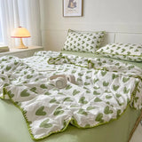 Triogift Summer Quilt Cotton Floral French Style Double  Air-conditioned Quilt, Double-layer Summer Blanket Comforter Duvet