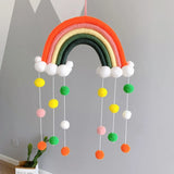 Triogift  Hand-woven Rainbow Clouds Hanging Decoration Colorful Pom Pom Felt Ball Tassel Wall Window Girls Baby Hanging Room Decoration