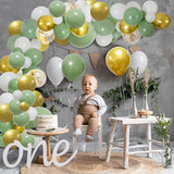 Triogift 92pc Sage Green Balloons Garland Arch Kit White Gold Confetti Balloon Baby Shower Birthday Party Wedding Decoration Latex Globos