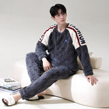 Triogift  High Quality Men Pajamas Suit Coral Velvet Winter Warm Loose Fitting Thick Plush Flannel Sleepwear Set Home Wear Male Nightwear