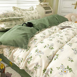 Triogift Floral Print Brushed Home Bedding Set Simple Fresh Comfortable Duvet Cover Set with Sheet Comforter Covers Pillowcases Bed Linen