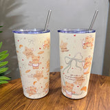 Triogift  -  Kawaii Bear Sainless Steel Thermos Insulated Tumbler For Ice Coffee Tea Beer Juice Cute Korean Water Bottle Cup With Straw 550ml