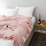 Triogift Summer Blanket Cool Blanket Korean style  ruffled  spring  autumn solid color air conditioning blanket, 담요 cool duvet sheet