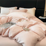 Triogift  Embroidery 100% Lyocell Fiber Duvet Cover Set 220x240 High End Skin Friendly King Size Bedding Set Luxury Soft Pink Bedding Sets