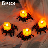 Triogift  1/6pcs LED Candle Light Spider Pumpkin Lamp Flickering Flameless Flashing Electric Candles Battery Lights Halloween Party Decor