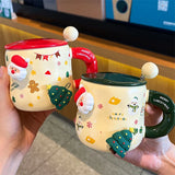 Triogift  - Cartoon Christmas Mug Household Cute Milk Ceramic Cup with Lid and Spoon Accompanying Gift Couple Coffee Cup