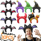 Triogift 5/30pcs Halloween Balloon Headband Pumpkin Bat Devil Horns Hair Hoop Aluminum Film Inflatable Balloon Halloween Party Decoration