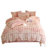 Triogift  Gradient Plush Bedding Thickened Milk Plush Bed Sheets Duvet Covers Coral Plush Bed Skirts