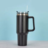 Triogift  -  1pc 40oz Straw Tumbler Reusable Vacuum Tumbler With Straw Insulated Double Wall Stainless Steel Handle Vacuum Flask Handy Cup