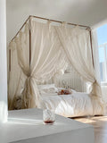 Triogift Quadrate Palace Mosquito Net Romantic French Lace Princess High-end Three-door Thickened Bedcover Bed Curtain Canopy Home Decor