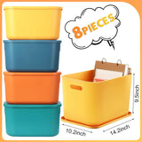 Triogift 8 Pieces Colorful Storage Bins with Lid and Handle, Plastic Stackable Baskets Desktop Cube Box Storage Bins