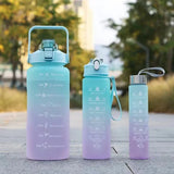 Triogift  -  3pcs Set Gym Bottles with Time Graduated Space Water Cup High Capacity Portable Plastic Cups Outdoor Travel Water Bottle Set