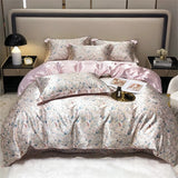 Triogift Mulberry Silk 4 Pieces Comforter Bedding Set, 1PC Duvet Cover, 1PC Bed Sheet, 2PCS Pillowcases, Luxury Home Textiles Bedclothes