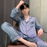 Triogift  High Quality Pajamas Men's Spring Summer Long-sleeved Pyjamas Male Thin Ice Silk Home Clothes Satin Suit Sleepwear Set Nightwear