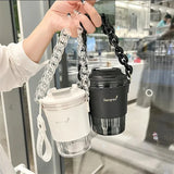 Triogift  - 420ml Portable Plastic Coffee Mug with Rope Leather Cover Creative Water Bottle Tea Milk Cold Drinkware Outdoor Couple Gift Cup