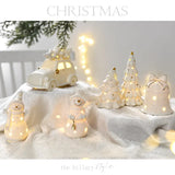 Triogift Ceramic Christmas luminous snowman luminous car small desktop home ornament Christmas gift