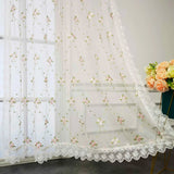 Triogift  Romantic Embroidery Lace Pink Floral Curtain for Living Room Sheer Voile Drape Princess Bedroom Wedding Home Decoration #E