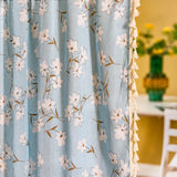 Triogift Semi Blackout Curtains for Kitchen Living Room Bedroom Home Decoration Curtains American Style Blue Floral Print Cotton Linen