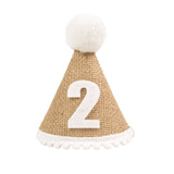 Triogift Burlap Hat Baby First Birthday Party Linen Felt Hat 1st 2th 3th Years Kids Baby Shower Hat Birthday Headband Decoration