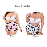 Triogift  4XL Plus Size Women Sexy Lingerie Bra Nightwear Sleepwear Cow Print Hollow Out Buttocks Skirt Top Erotic Costume Underwear Set