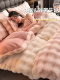 Triogift  Gradient Plush Bedding Thickened Milk Plush Bed Sheets Duvet Covers Coral Plush Bed Skirts