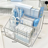 Triogift Large Capacity Desk Pen Holder Pen Stand Transparent Stationery Organizer 5-Grid Acrylic Pencil Storage Box Cosmetic Organizer