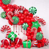 Triogift 22inch Red Green Christmas Gift Boxes Foil Balloons Lollipop Canes Ball Xmas Decoration Party Favor Christmas Decoration Air Glo