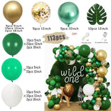 Triogift Jungle Safari Dark Green Balloon Garland Arch Kit Kid Birthday Party Supplies Gold Confetti Latex Ballons Baby Shower Decoration