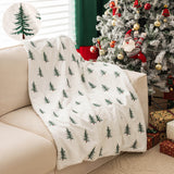 Triogift Soft Faux Fur Blanket Reversible Fuzzy Long Hair Shaggy Blanket Fluffy Plush Fleece Christmas Tree Embroidered Throw Blanket