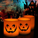 Triogift  Halloween Ghost Face Candle Night Light Yellow Flash Night Lamp Cylindrical Flameless Lights Party Bedroom Table Home Decoration