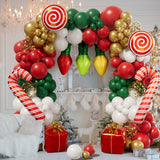 Triogift Christmas Balloon Garland Arch Kit Red Green Gold Balloons Christmas Party Gift Box Candy Cane Foil Ballon Xmas Party Decoration