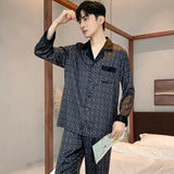 Triogift  Pajamas Men Spring Summer Thin Ice Silk Luxurious Loose Fitting Home Wear Suit Male Satin Pyjamas Set Night Sleep-Suit Gentlemen