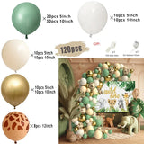 Triogift Jungle Safari Green Balloon Garland Arch Kit Kids Birthday Party Supplies Deer Pattern Gold Latex Ballons Baby Shower Decoration