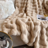 Triogift  luxury faux fur Blanket double-sided fluffy bubble Fleece bed Plaid sofa blankets plush sofa cover bedspreads for double bed