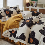 Triogift Small fresh milk velvet four piece set double faced velvet thickened warm small lace flannel bedding set