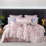 Triogift  High end Hotel Wedding Bedding Set Bed Linen Duvet Cover Set With Embroidery 600 Thread Long Staple Cotton Pink Princess 3/4 PCS