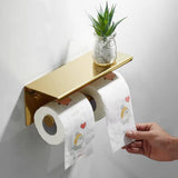 Triogift Golden Modern Wall Mounted Toilet Paper Holder Stainless Steel Double Roll Tissue Holder Bathroom Paper Roll Storage Rack Hotel