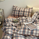 Triogift Fashion Plaid Bedding Set 100% Cotton Duvet Cover Set Home Textiles Nordic Bed Sheet Queen King Quilt Cover Pillowcase Bed Linen