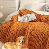 Triogift Comfortable Chunky Knit Blanket Soft Hand Knit Chenille Throw Blanket Thick Cable Blanket With Chenille Yarn Rope Knot Blanket