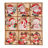 Triogift 9pcs Wooden Santa Claus Pendant Merry Christmas Decorations for Home Navidad Elk snowman Ornaments Xmas Tree Decor Noel New year